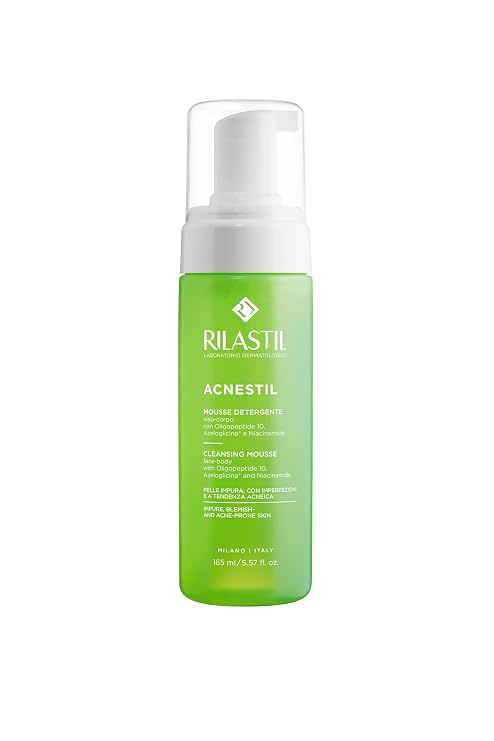 Rilastil Acnestil Mousse 150ml | Panthenol, Ceramides, Hyaluronic Acid, Seborregula, Reduces Imperfections, Combination and Oily Skin, Mousse Texture, Facial