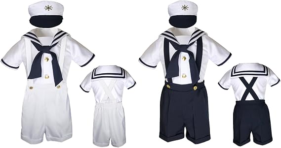 4pc Sailor Nautical White Shorts Suit Baby Boy Kids Toddler S M L XL 2T 3T 4T