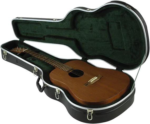 SKB Hardshell Travel Case for Dreadnought Acoustic Guitars, Molded In Bumpers for Protection, Plush Lined Interior and Latches, Black