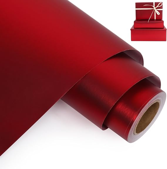 Aimyoo Red Metallic Wrapping Paper Roll - 17 Inches X 32.8 Feet, Matte Solid Red Color Paper for Birthday, Christmas, Wedding, Baby Shower, Holiday, Bridal Shower