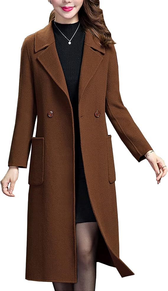 Women's Double Breasted Mid-Length Thicken Warm Wool Blend Outwear Winter Coat
