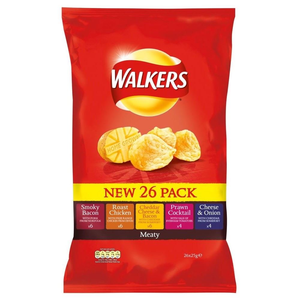 Walkers Crisps, Snacks & Dips Walkers Crisps - Meaty Variety 26X25G