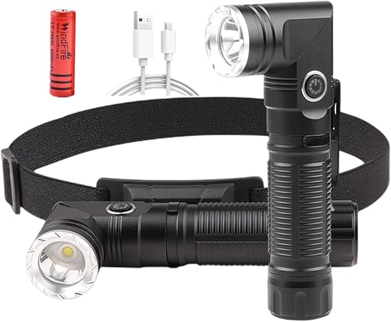 USB Rechargeable 2 in 1 Headlamp Flashlight 5000 Lumen Aluminum Compact 90 Rotating Swivel Head Work Light;Waterproof Pocket Clip Magnetic Base for Hands-Free Flashlights for Hard Hat Working