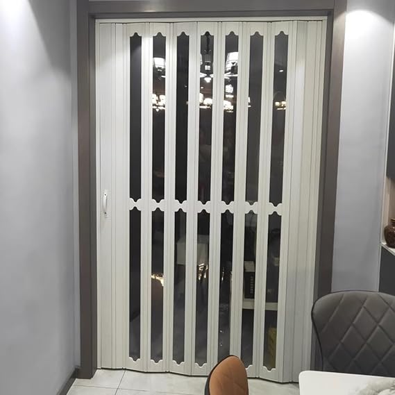 Foldable Door Kit with Handles & Acrylic Glass, Customizable Styles & Size Accordion Door, Room Divider Sliding Door for Basement Attic Storeroom(33x80in(84x203cm))