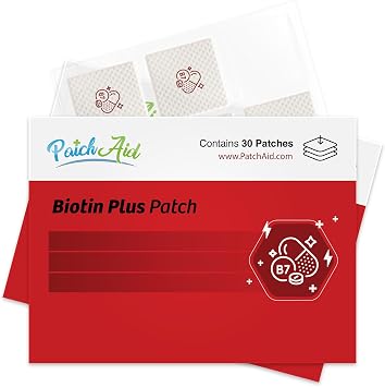 PatchAid Biotin Plus Topical Patch | 7.5mg Biotin with A, C, D3, and Folate, Hair, Skin, and Nails Support, 8-Hour Wear & Slow Release, 30 Day Supply