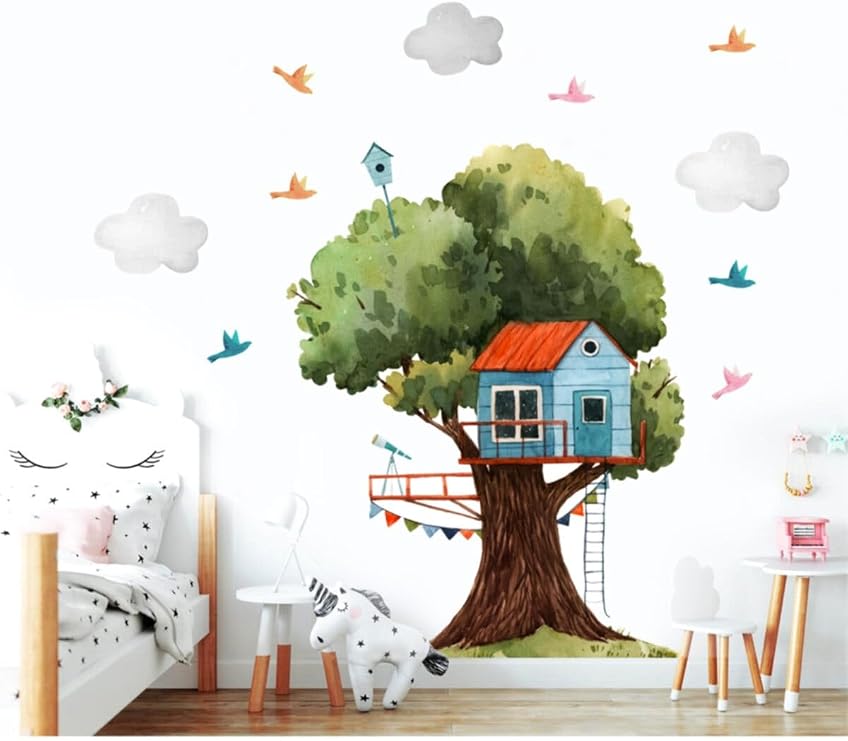 Ağaç Ev Ve Kuşlar Çocuk Odası Duvar Sticker