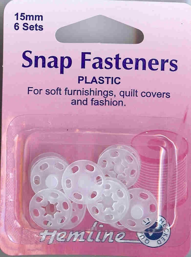 SNAP FASTENERS PRESS STUDS 6 sets 15mm Plastic