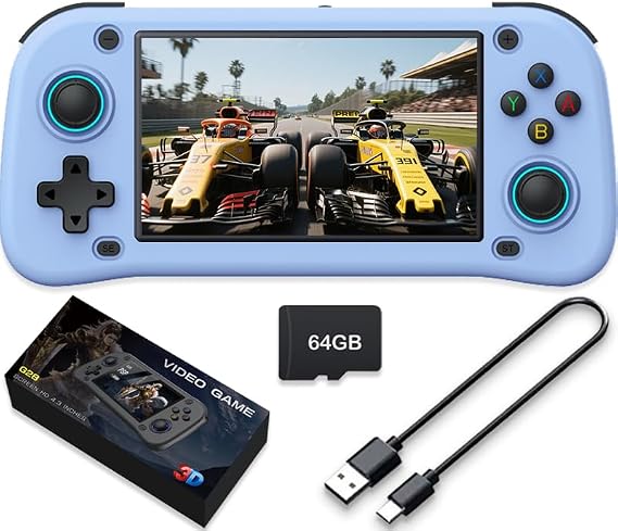 New Handheld Game Console,Built-in 64G with 15000 games,Linux System,Portable Handheld Video Game Console ，4.3 inch IPS Screen 30+ emulators& Linux System (Blue,64G)