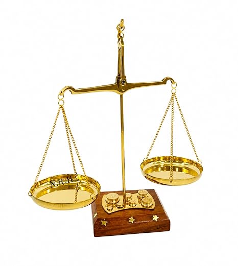 Old Traditional Goldsmith Weight (tarazu) showpiece Brass Weighing Scale Balance Justice Law Scale Decoration - Apothecary Brass Scale Home Decor Antique Weight Balancing Scale Taraju (8 Inch)