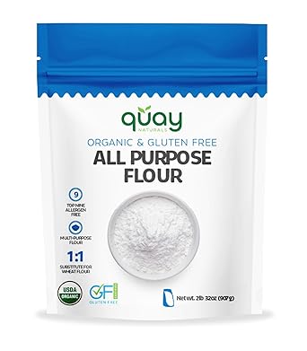 Quay Naturals Organic Gluten Free All Purpose Baking Flour - 2 lbs, No Grit, 11 Wheat Substitution, Dairy Free, Non-GMO, Kosher, Made in USA