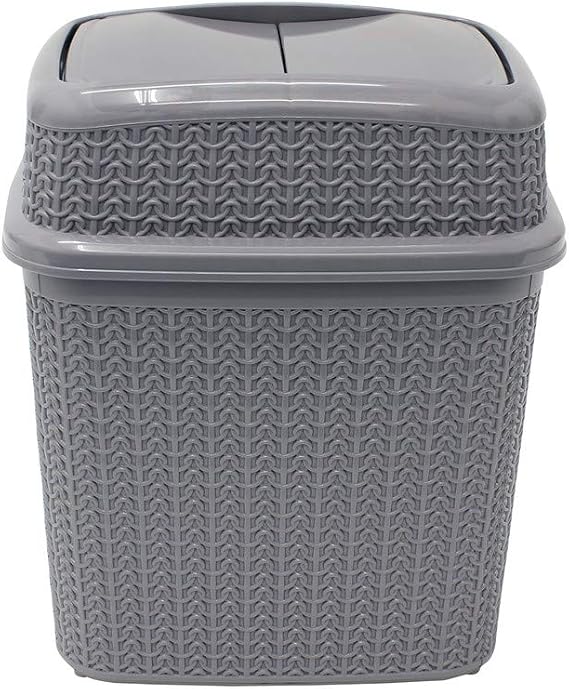 JVL Knit Design Loop Plastic 10 Litre Push Top Bin, Grey