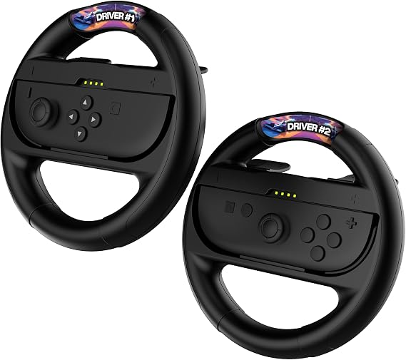 IMP Twin Steering Wheel for Nintendo Switch, Oled and Switch 2 - Racing Wheels for Mario Kart 8 Deluxe (Mario Kart Wheel for Nintendo Switch, Joycon Controller Attachment) - 2 x Black Steering Wheels
