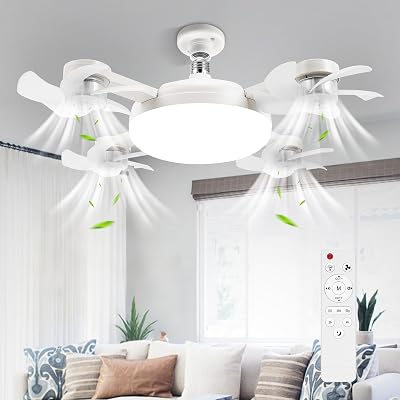 Drone Fan Light,Light Socket Fan with Remote,50W,3000-6500K,3 Speeds,19.6 Unique Small Ceiling Fans with Quiet Motor,Timer,E26 Screw in Ceiling Fans in Lights Socket for Bedroom,Garage,Gazebo