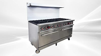 Commercial Gas Range with 10 Burners, Double Oven, 362,000 BTU, Stainless Steel, 60-inch HFSO-60 ETL