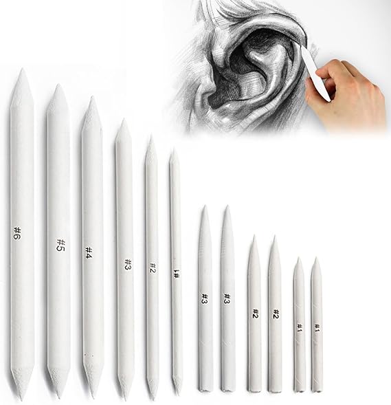 12 Pcs Blending Stumps for artists, Pencil Blender for artists, Drawing Pencils Art Blending Pencil Blender for Artists Student Sketch Drawing Tools, Drawing Supplies(Gray White)