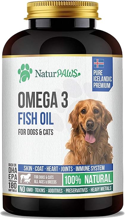 Omega 3 Fish Oil for Dogs and Cats 1000mg Omega-3 Softgels Rich in DHA + EPA Supports Skin & Coat Health 180 Softgels