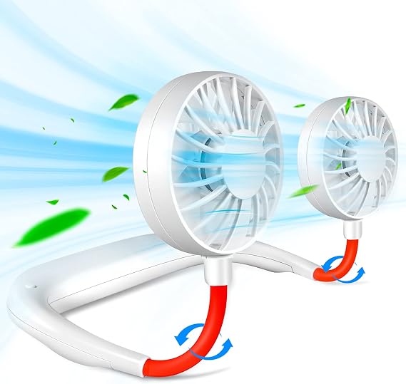 JUANANIUG Portable Neck Fan Rechargeable Personal HandFree Fan Mini USB Wearable Neckband Sport Fan 3 Speed Adjustable 360 Degrees Rotation Perfect for Working Traveling Office Reading (White)