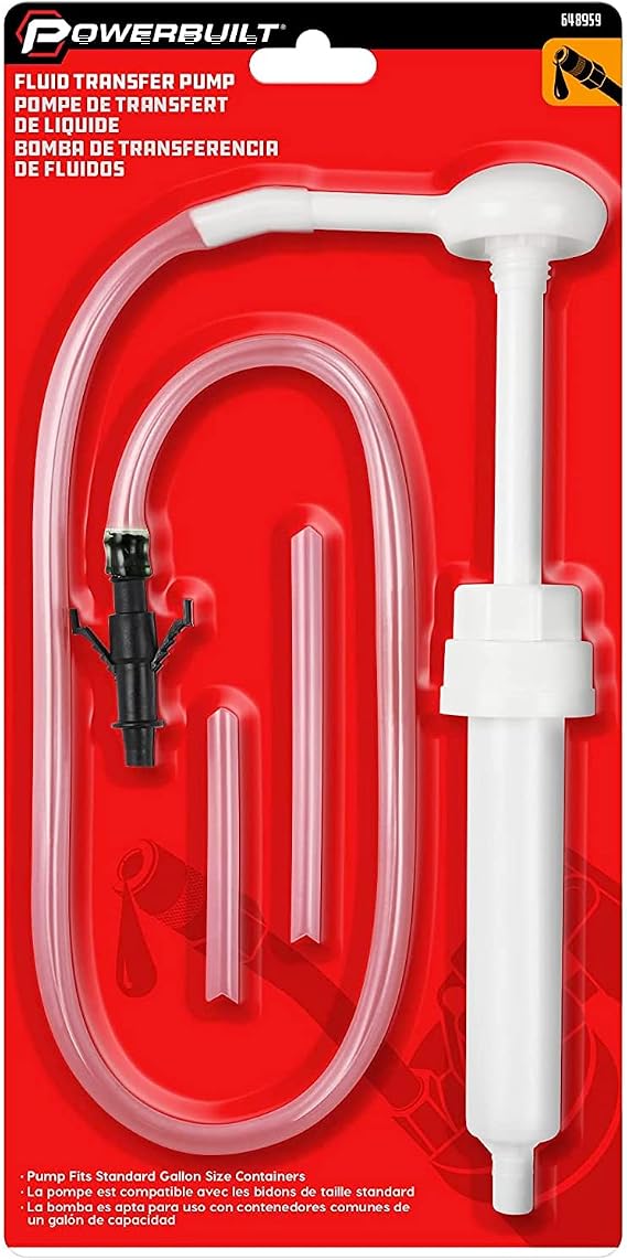 Powerbuilt Fluid Oil Pump for Quart, Half Gallon and Gallon Containers, 3rd Hand Adapter, 8cc Per Pump Stroke, Transfer Transmission Fluid, Gear Oil, Differential Fluid (28mm) - 648959