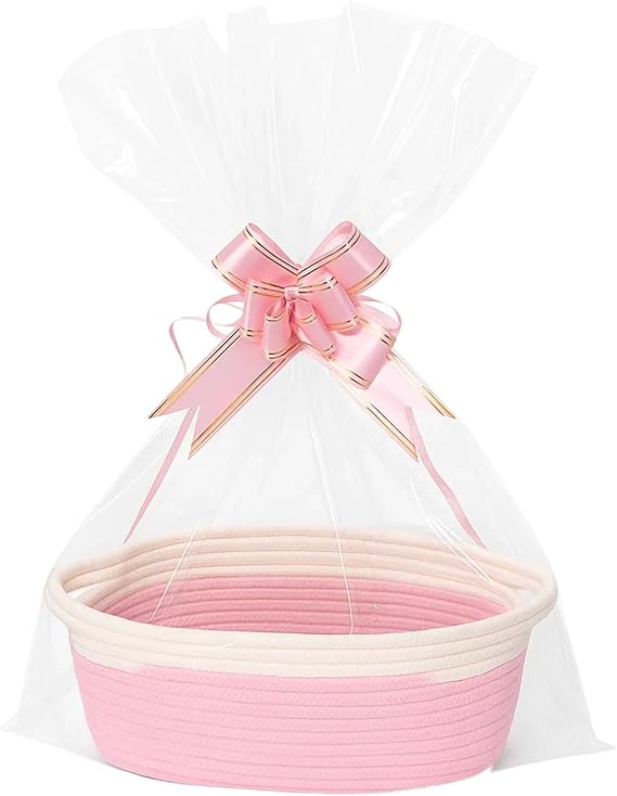 Hamper Baskets for Gifts Empty, Gift Basket Hamper Kit with Pink and White Two-Tone Design, 20 x 10 x 2 cm, Ideal for Organizing and Gifting