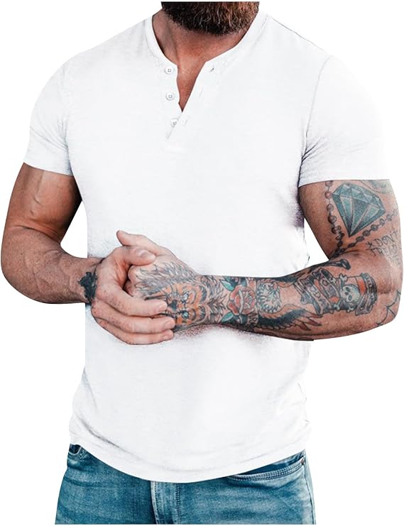 Tshirt Herren Oversize Sommer Übergröße Einfarbige Kurze Ärmel Henley Shirt mit Knopfleiste Casual Button Down Hemden Bequem Slim Fit Große Größen T Shirt Sommerhemd Freizeithemd Arbeitsoberteil