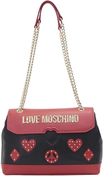 Love Moschino Women's Heart & Peace Patch Black/Red Crossbody Handbag