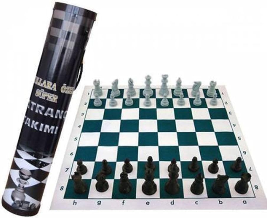 School Type Chess Set Large Size Stone Foldable Chess with Roll Bag