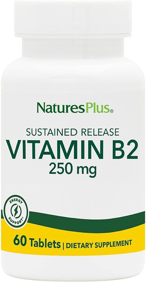 NaturesPlus Vitamin B2 250 mg - 60 Sustained Release Tablets - Supports Energy, Immune Health & Vibrant Hair, Skin, and Nails - Antioxidant Protection - Vegetarian, Gluten Free - 60 Servings