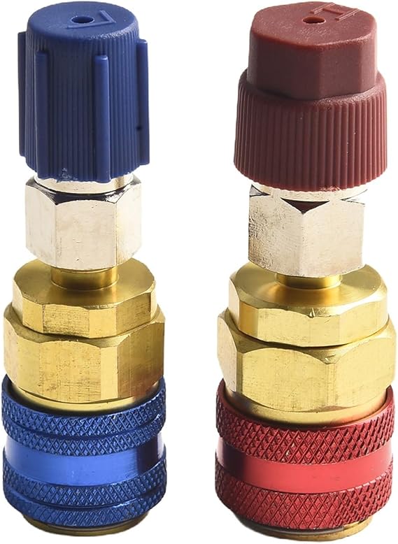 2PCS Car Air Conditioning R134A Quick Coupler Extension Adapters High Low Side 180° Connectors Manifold Gauge Fitting Blue Red