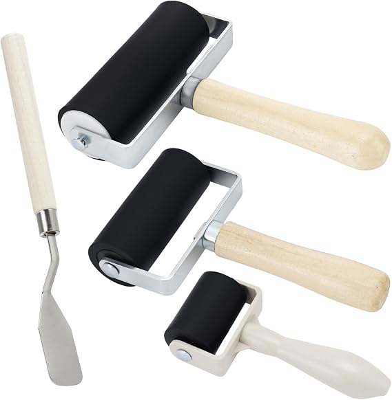 3 Pack Rubber Brayer Roller, 1.4/2.4/3.7 Art Craft Rollers with Scraper