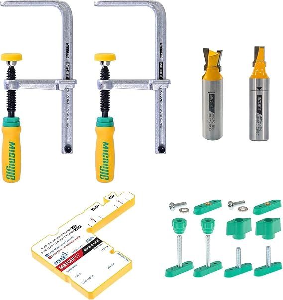 MICROJIG Matchfit DVC-1177K2+MB-050-025ST Dovetail Clamp Pro (1/2" Shank) With 1/4" Straight Relief Router Bit Upshear (1/2" Shank) Bundle | Sg-133, MB-050-0514 1/2 14 Degree Dovetail Bit) Plus MB-050-025st 1/4 Relief Bit