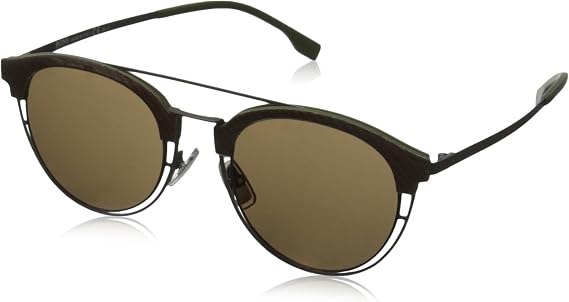 BOSS by Hugo Boss Sunglasses (Safilo Group) Men's 0784/S Round Sunglasses, Matte Gray/Brown Gold, 49 mm