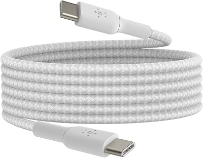 Belkin BoostCharge Braided USB-C to USB-C Cable 2M6.6ft for iPhone 17, iPhone 17 Pro, iPhone 16, iPhone 16 Pro, Galaxy S25, S24, Note, Pixel 9, iPad Pro, Nintendo Switch 2 & More - White 2-Pack