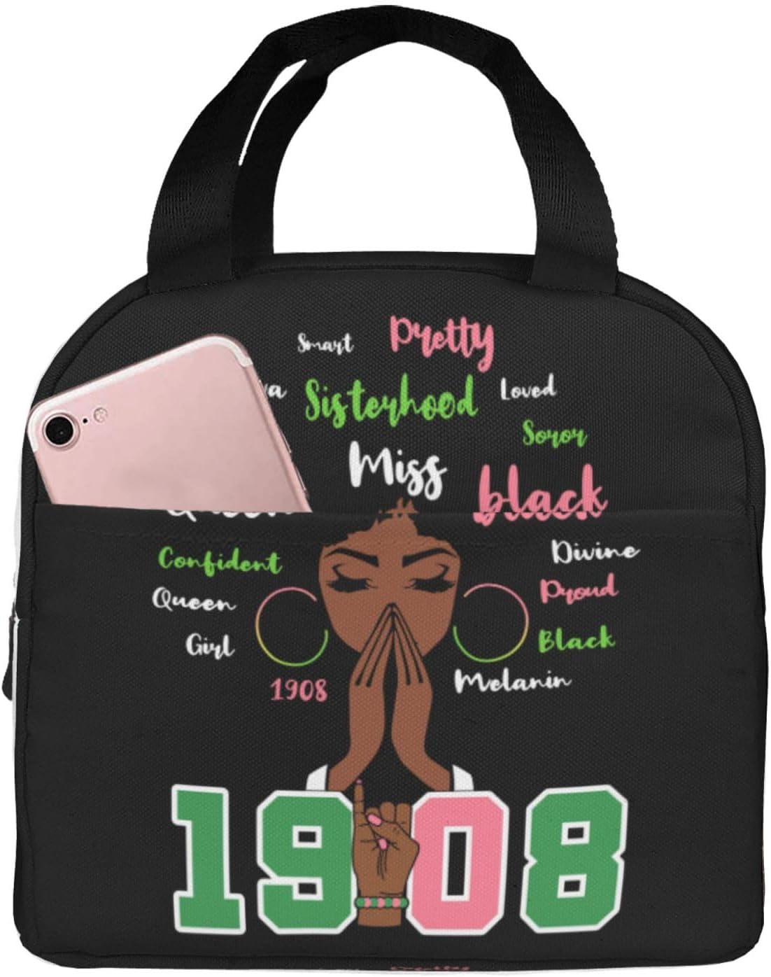 AKA Sorority Gifts Lunch Bag Leakproof Cooler Insulated Tote Bag Reusable Lunch Box, Black