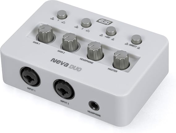 ESI Neva Duo | Professional 24-bit/192kHz 2x2 USB Audio Interface for PC and Mac, Dual XLR, Podcasting, and Streaming, Perfect for Guitarists and Vocalists, Music Production Software Included