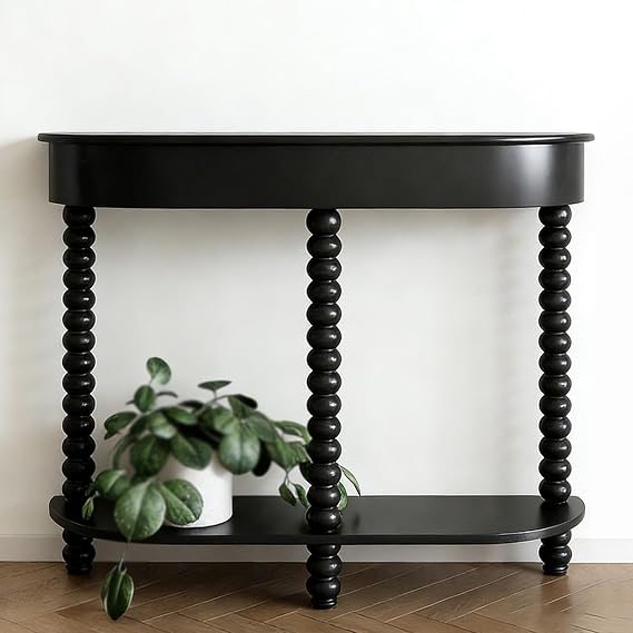 Black Entryway Table, Farmhouse Console Table with Double Storage, Wood Stylish Furniture for Living Room Entryway and Couch Side