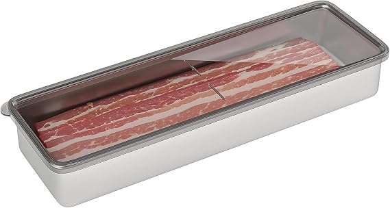 Yeasing Bacon Container Stainless Steel Airtight Cheese Container Bacon Containers for Refrigerator Food Storage Containers with Lids Deli Meat Saver Bacon Holder 10.5 Inches Long
