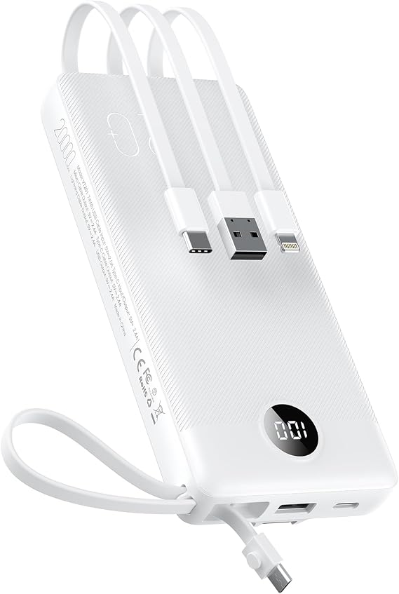 VEEKTOMX 20000mAh Portable Charger with Built-in USB-C & iPhone Cables