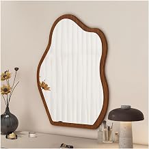 Makeup Mirror Asymmetrical Irregular Wall Mirror Black Walnut Framed Wall Mounted Mirror For Bathroom Bedroom Entryway Deco(Walnut,18inx24in(46cmx60cm))