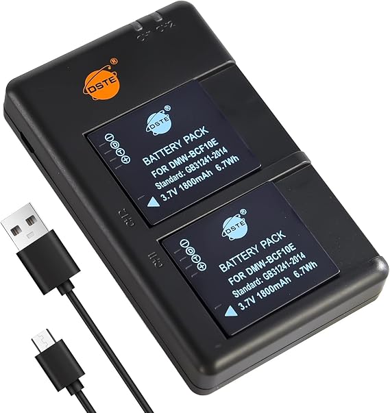 DSTE 2X DMW-BCF10 Battery + Rapid Dual Charger for Panasonic Lumix DMC-F2 FT3 FT4 FX68 FX700 FX75