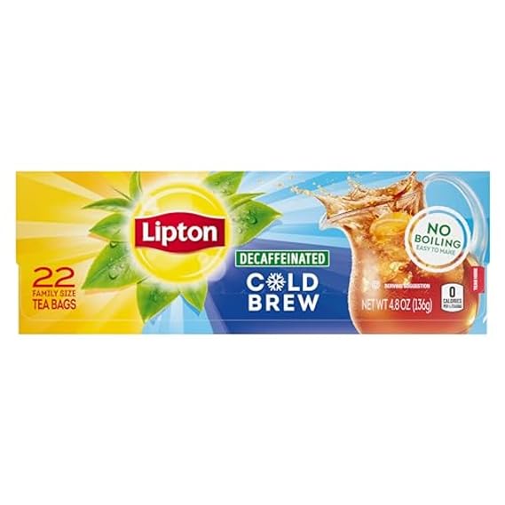 Lipton Decaf Cold Brew Iced Tea Bags, Family Size Zero Calories, Easy-To-Make with no boiling needed, 22 Total Tea Bags
