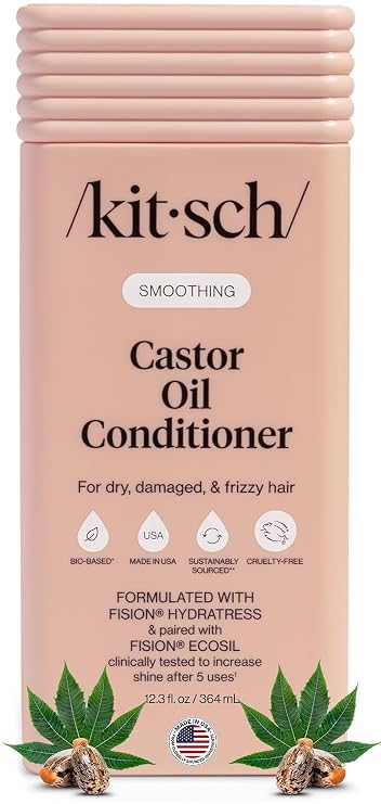 Kitsch Smoothing Castor Oil Liquid Conditioner for Women and Men Nourishing Hair Conditioner for Dry, Damaged & Frizzy Hair Clean, Color-Safe Hair Care, Bio-Based Formula, Made in USA 12.3 oz