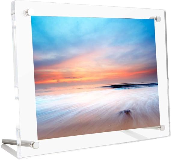 B&NN Acrylic Picture Frame Floating Look,3MM + 3MM Thickness Clear Photo Frame ,Desktop Frameless Display ,Self Standing (11x14)
