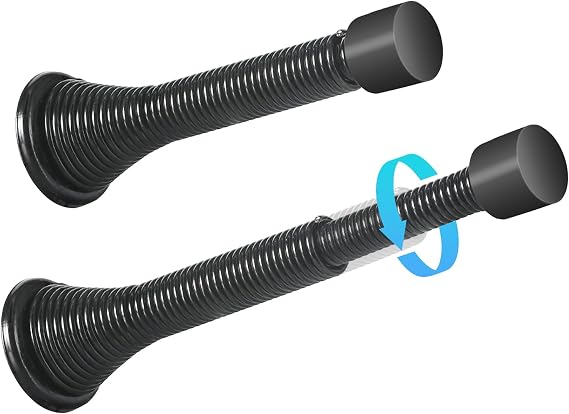 HOMOTEK 2 Pack Telescoping Spring Door Stoppers, Extended from 3-1/8 to 4-1/4 inches Wall Mount Extra Long Door Stops- Flexible Spring Doorstops Wall Protector (Black)