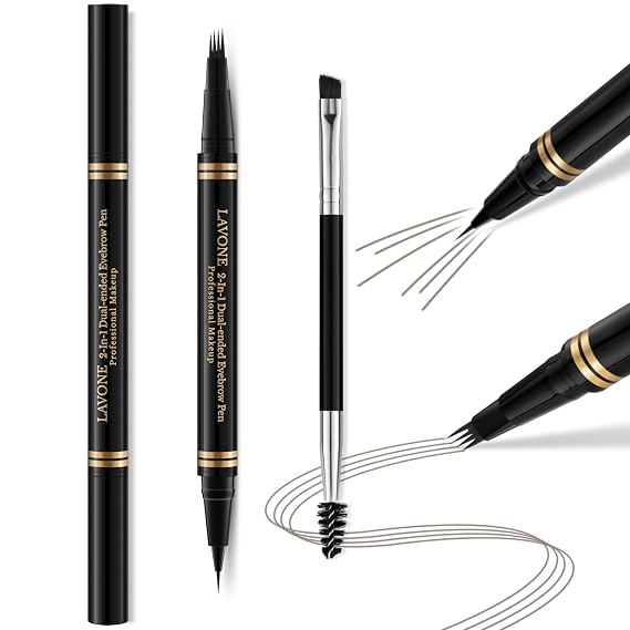 Eyebrow Pen Waterproof Eyebrow Pencil with 4 Tip Microblading Brow Pen and Ultra-Precise Brow Pencil, with Dual-ended Eyebrow Brush - Grey 01