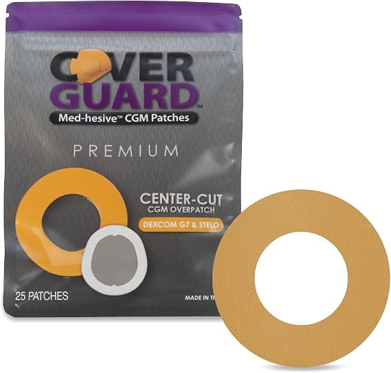CGM Overpatch for Dexcom G7 & Stelo, Tan Center-Cut, 25 Count | Waterproof Adhesive Sensor Cover, Anti-Fray Edges, Center-Cut Design, Easy Application, Made in USA