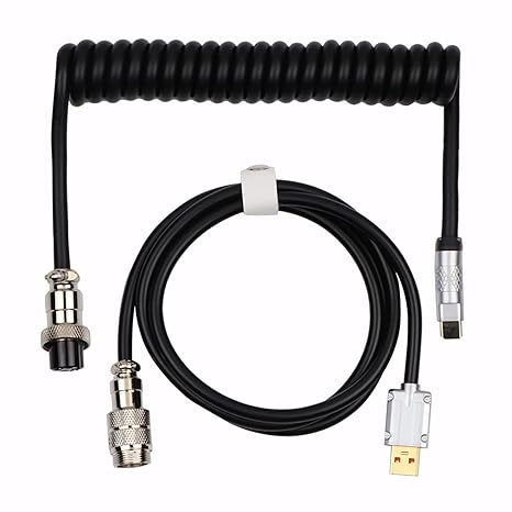 EPOMAKER Puff Aviator Coiled USB Cable, Type C Detachable Mechanical Gaming Keyboard Cable for WinMacGamers, Suitable for RT100TH68 PROTH80 PROTH96TH80 SECIDOO V65. etcPuff Black