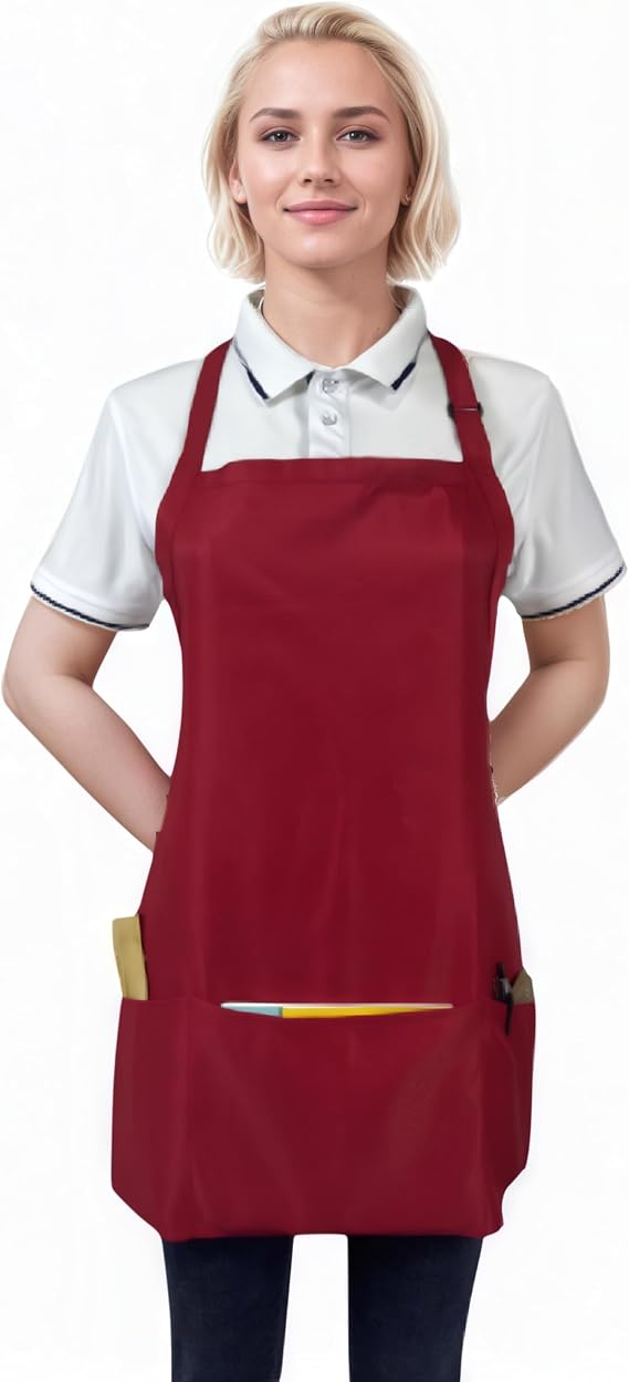 Adjustable Waterproof Aprons with 3 Pockets for Men Women, Server Apron for Kitchen Cooking Gardening Restaurant