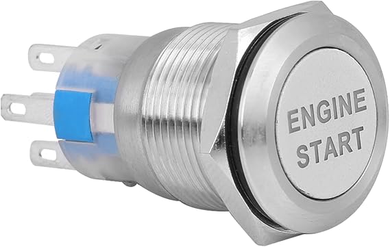 12 V Car Start Button 19 mm Ignition Switch Engine Start Button Engine Start Push Button Waterproof LED Button Switch Ignition Starter Ignition Start Switch (Silver Housing Made of Stainless Steel)