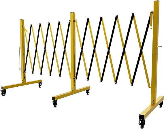 Expandable Mobile Safety Barrier, Heavy Duty Retractable Traffic Barricade with Wheels, Industrial Foldable Gate for Warehouse, Construction Site & Event Crowd Control (1, 17ft)