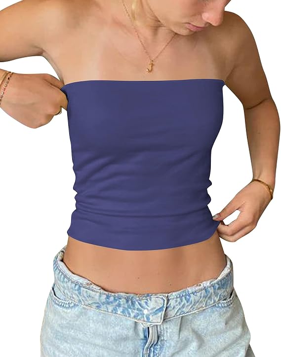 Cioatin Women Sexy Strapless Bandeau Tube Tops Sleeveless Tight Clean Fit Crop Tank Y2K Coquette Teens Layering Clothes